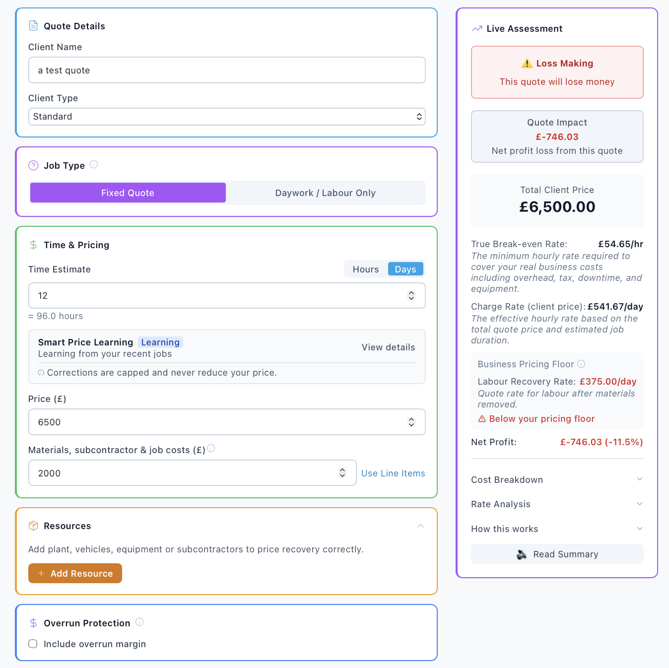 Fixed quote profitability check in RateCheck